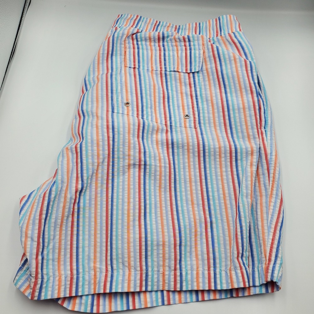 Brooks Brothers Mens XL Seersucker Striped Swim Trunks Cotton Blend Mesh Lined